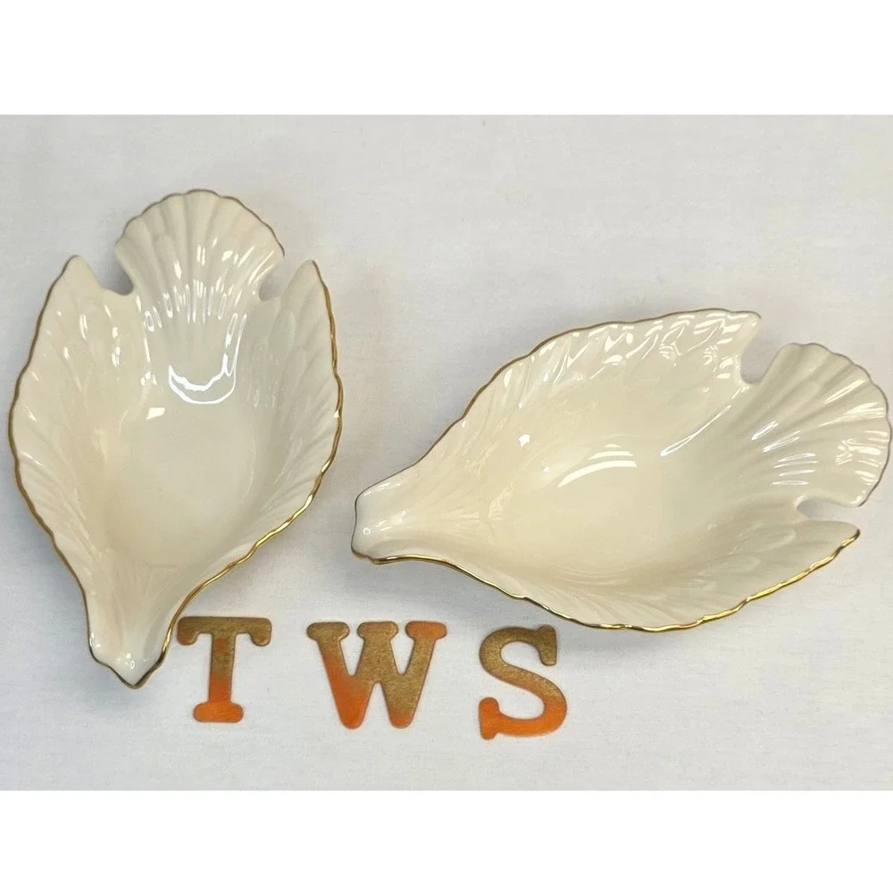Lenox Bird Dove Nut Candy Dish Set 2 Ivory Bone China 24K Gold Trim USA Made